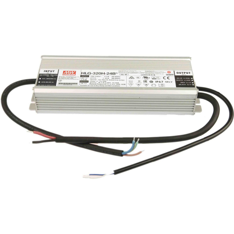 Impulsinis maitinimo šaltinis LED 24V 320W 13.34A, PFC, IP67 dimeriuojamas, MEAN WELL, HLG-320H-24B