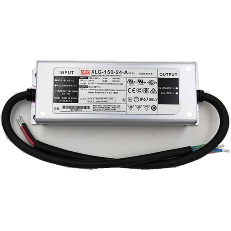 Impulsinis maitinimo šaltinis LED 24V 150W 6.25A, IP67, dimeriuojamas, MEAN WELL, XLG-150-24-A