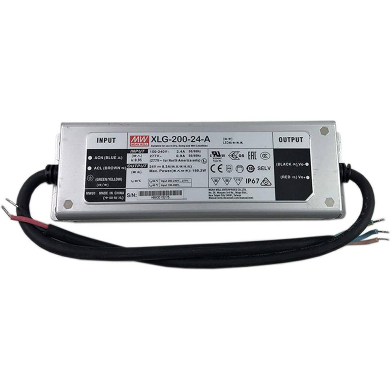 Impulsinis maitinimo šaltinis LED 24V 200W 8.3A, IP67, dimeriuojamas, MEAN WELL, XLG-200-24-A