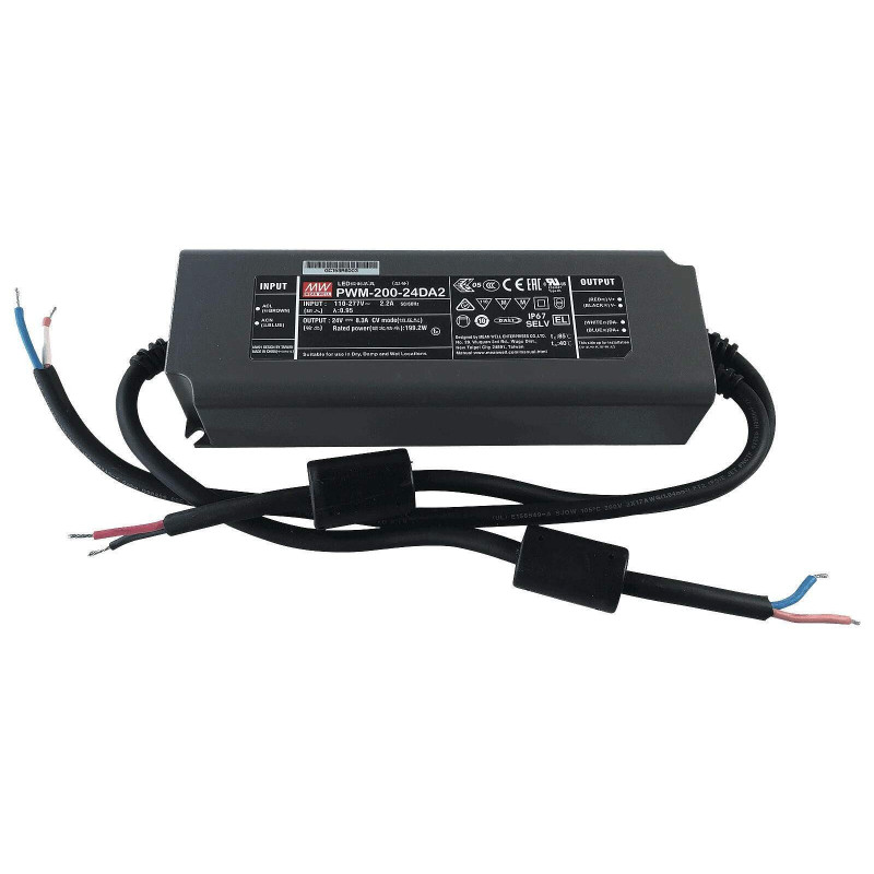 Impulsinis maitinimo šaltinis LED 24V 200W 8.3A, PFC, IP67, PUSH, PWM, DALI-2, MEAN WELL