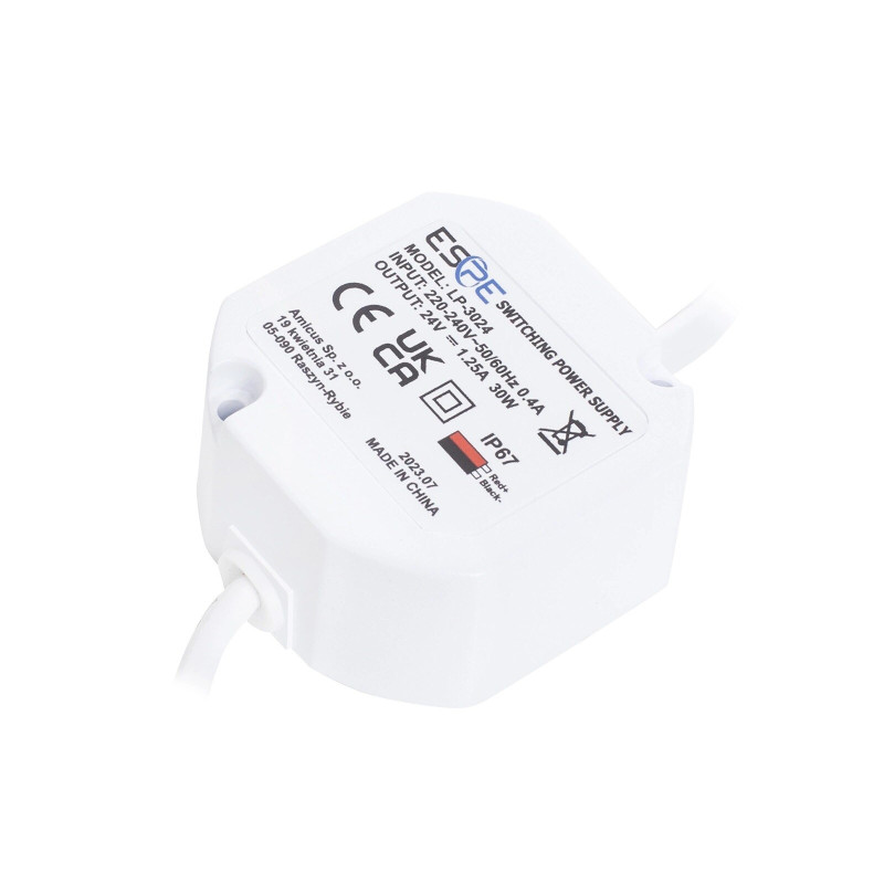 Impulsinis maitinimo šaltinis ESPE LP-3024 (30W, 1.25A / 24V, hermetinis IP67, 50x47x25)