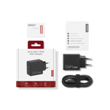 Lenovo Dual USB-C 65W GaN Charger Universal Black AC Indoor Lenovo Dual USB-C 65W GaN Charger Universal Black AC Indoor
