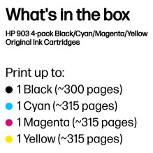 HP 903 4-Pack CMYK(4) Original Ink Cartridge Combo Black, Cyan, Magenta, Yellow 300Seiten 315Seiten
