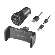 Logilink USB Kfz Ladegerät + Smartphone Harterung im Set