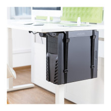 Adjustable under desk CPU mount with strap