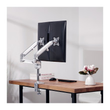 Dvigubo monitoriaus laikiklis, 17"-32", aliuminis, dujinė spyruoklė, lenkti ekranai, stulpas Dvigubo monitoriaus laikiklis, 17"-32", aliuminis, dujinė spyruoklė, lenkti ekranai, stulpas