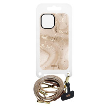 Mobile Phone Accessory - MIO Gold Marble Grip with Leather Details and Metal Hooks