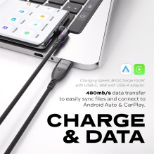USB-C Laidas - Statik PowerPivot Pro 3m Nailono Apsaugotas Greitas Įkrovimas Juodas