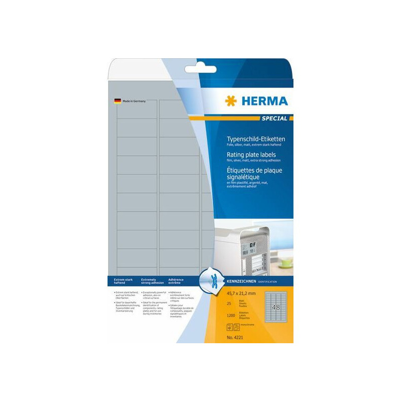 HERMA etikečių plokštelės A4 45,7x21,2 mm plėvelė 1200 vnt.