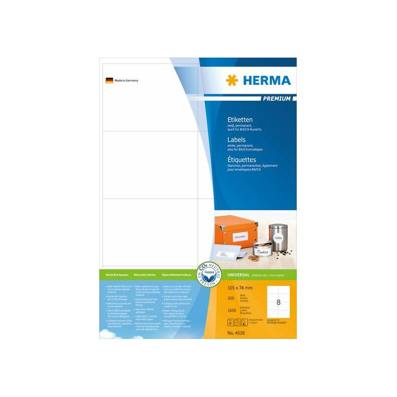 HERMA Premium A4 White Labels 105x74 mm Paper 1600 pcs