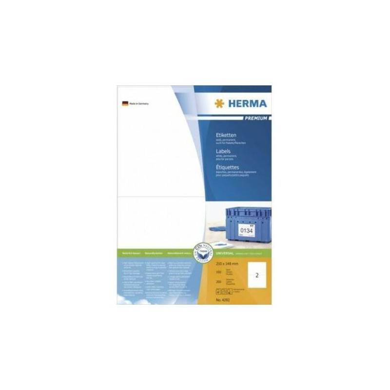 HERMA Etiketės Premium A4 white 210x148 mm popierius 200 vnt.