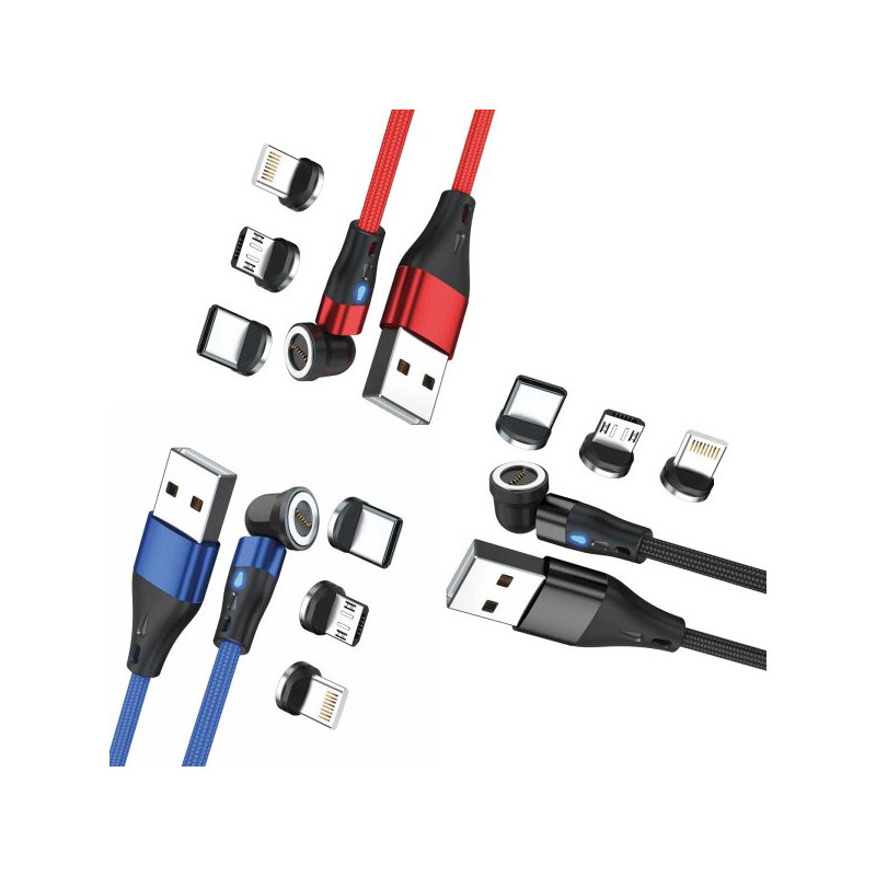 RealPower magnetinis kabelis, 3 amperų rinkinys, 1m, 3 kabeliai su adapteriais