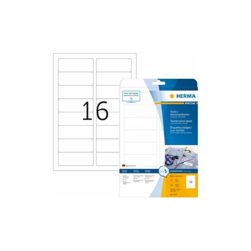 HERMA Textile / Name labels A4 88.9x33.8mm White 320 pcs.