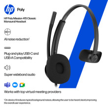 Headphones HP Poly Mission 415 - Mission 400 series - on-ear headphones - wired - active noise cancellation - USB-C, USB