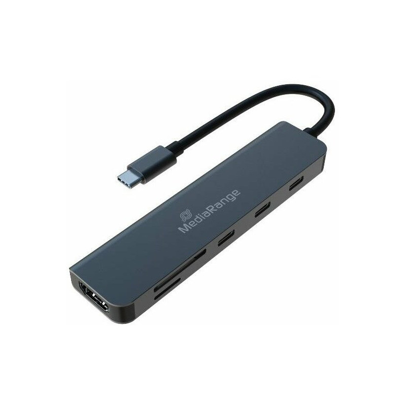 MediaRange USB-C 6 viename daugiafunkcis adapteris, silver