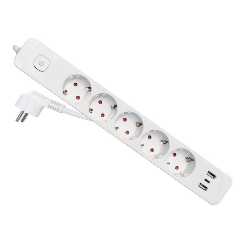 Prailgintojas Equip su apsauga nuo viršįtampių ir jungikliu 5 Schuko lizdai, 2x USB-A, 1x USB-C Platinum (245555)