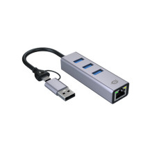 USB Hub Conceptronic CONCEPTRONIC USB-C / -A3.0 to GbE Adapter + 3x A3.0 5Gbps Gray