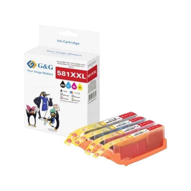 G&amp;G XXL spausdintuvo kasetės 4 vnt. rinkinys Canon CLI-581XXL BK / C / M / Y