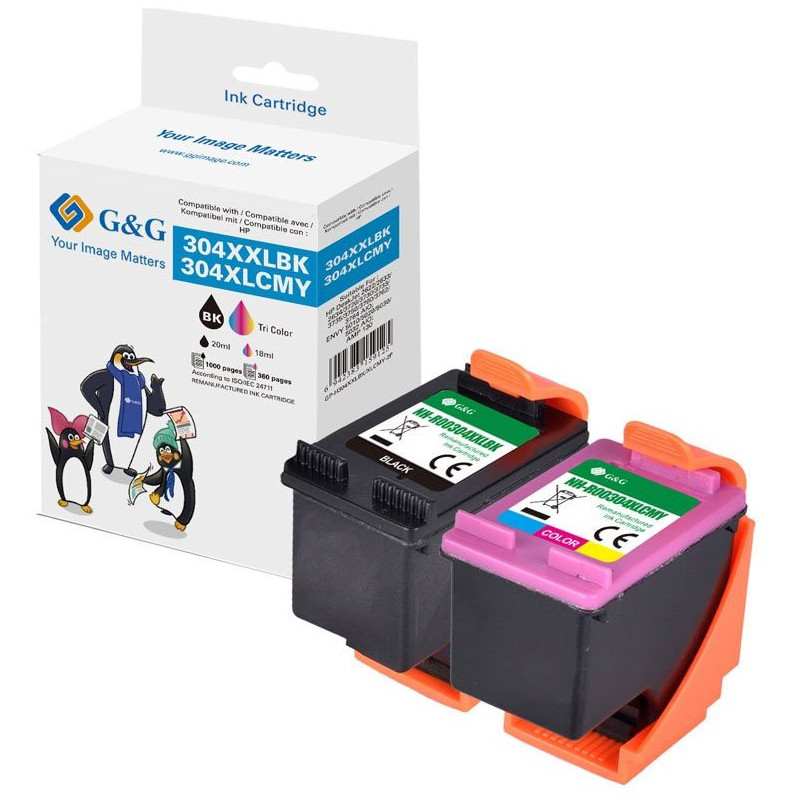 Ink cartridge G&amp;G XXL 2-piece set compatible with HP 304XL BK + Color