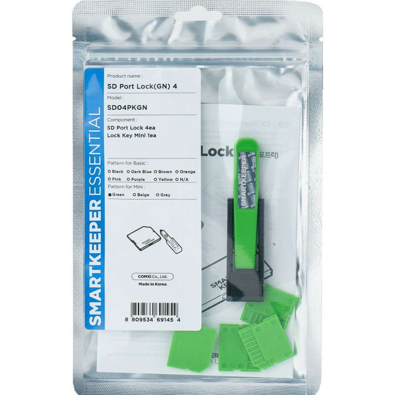 SmartKeeper Mini "SD Port" blokatorius green 4 vnt. + raktas
