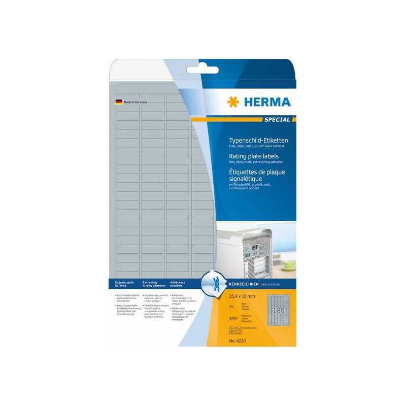 Herma A4 foil labels for outdoor use, matte silver foil, 4725 pcs (4220)