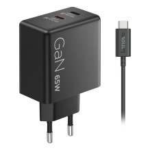 USB įkroviklis - Lenovo dviejų USB-C prievadų 65 W GaN įkroviklis juodas USB įkroviklis - Lenovo dviejų USB-C prievadų 65 W GaN įkroviklis juodas