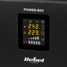 Rebel POWER-800 Wall-Mounted Emergency Power Supply - a pure sine wave inverter with a 12V charging function, 230V, 800V Rebel POWER-800 Wall-Mounted Emergency Power Supply - a pure sine wave inverter with a 12V charging function, 230V, 800V