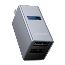Adapter 3in1 (USB 2.0 x 2+USB 3.0) to USB-A Hoco HB54 szary