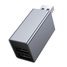 Adapter 3in1 (USB 2.0 x 2+USB 3.0) to USB-A Hoco HB54 szary