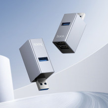 Adapter 3in1 (USB 2.0 x 2+USB 3.0) to USB-A Hoco HB54 szary