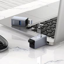 Adapter 3in1 (USB 2.0 x 2+USB 3.0) to USB-A Hoco HB54 szary