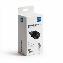 Telefono įkroviklis Blue Star Nano GaN USB C + USB A QC4.0 PD 3A 45W VT-334 juoda