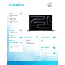 Apple Macbook Pro - M5 Max (18 / 32), 14,2", 36GB, 2TB, Mac OS, Gwiezdna Czerń
