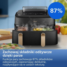 „Philips 5000“ serijos NA552/00 gruzdintuvė, dviguba, 9 l, atskira, 2750 W, karšto oro gruzdintuvė, juoda, auksinė