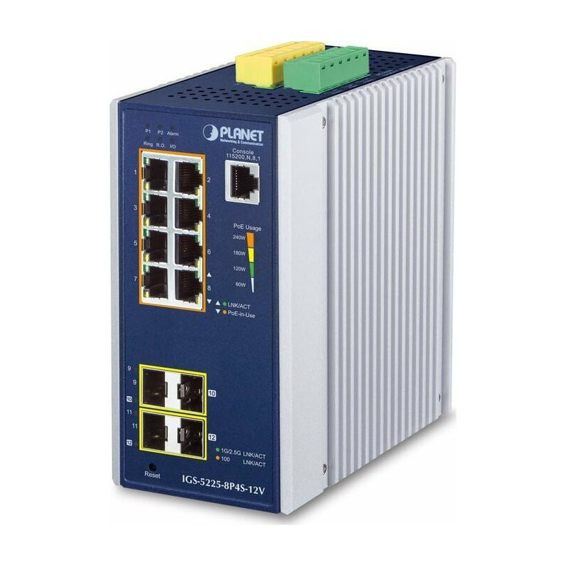 Planet PLANET Industrial 8-Port GE PoE+ 2*1G SFP+ 2*2.5G SFP - 8-Port Managed L2+ Gigabit Ethernet (10 / 100 / 1000) PoE