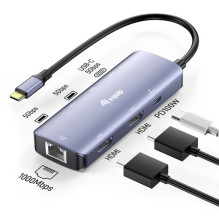 Adapter USB Equip USB-C to 2x HDMI / RJ45 / 2x USB-A / USB-C 3.2 Steel / Blue Gray Adapter USB Equip USB-C to 2x HDMI / RJ45 / 2x USB-A / USB-C 3.2 Steel / Blue Gray