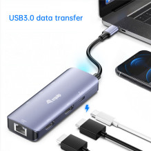 Adapteris USB Equip Equip USB-C- 2xHDMI / RJ45 / 2xUSB-A / USB-C3.2 St / Bu pilkas Adapteris USB Equip Equip USB-C- 2xHDMI / RJ45 / 2xUSB-A / USB-C3.2 St / Bu pilkas