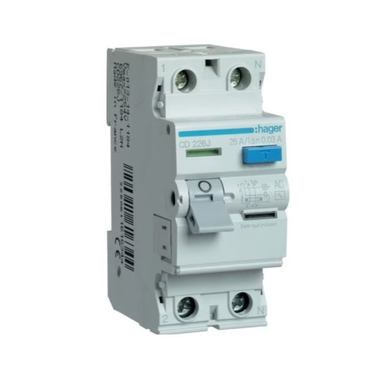 Srovės nuotekio relė Hager CD226J (AC, 25A, 2P, 30mA, 230V)