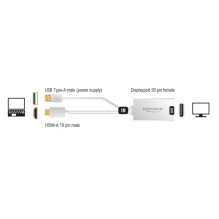 Adapteris AV Delock HDMI - DisplayPort + USB-A, baltas (62496)