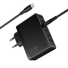 Įkroviklis Hoco N85 100W 3xUSB-C / USB-A + USB-C to USB-C 100W cable 2.0m juodas