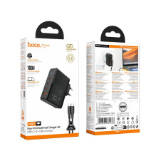 Įkroviklis Hoco N85 100W 3xUSB-C / USB-A + USB-C to USB-C 100W cable 2.0m juodas