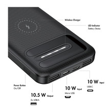 Mobile Power Bank, LiPo, 8.000 mAh, wireless charging, black