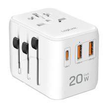 USB-A / C Travel charger, 20 W, GaN, 3-port, 2x USB-A (QC), 1x USB-C (PD), Slim Version, White