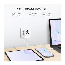 USB-A / C Travel charger, 20 W, GaN, 3-port, 2x USB-A (QC), 1x USB-C (PD), Slim Version, White