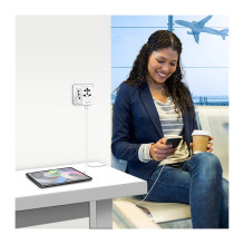 USB-A / C Travel charger, 20 W, GaN, 3-port, 2x USB-A (QC), 1x USB-C (PD), Slim Version, White
