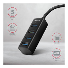 AXAGON HUE-M1AL Mini USB-A-Hub,4x USB-A 3.2 Gen 1, silber - 1,2m AXAGON HUE-M1AL Mini USB-A-Hub,4x USB-A 3.2 Gen 1, silber - 1,2m