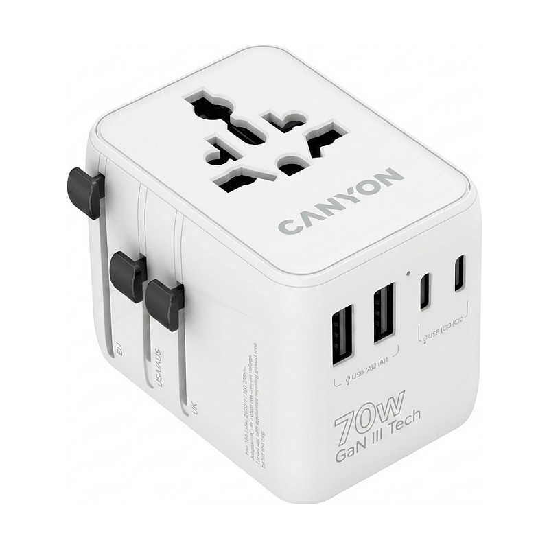 CANYON Travel Adapter OnTour 70 EU / UK / US / AUS 70W White