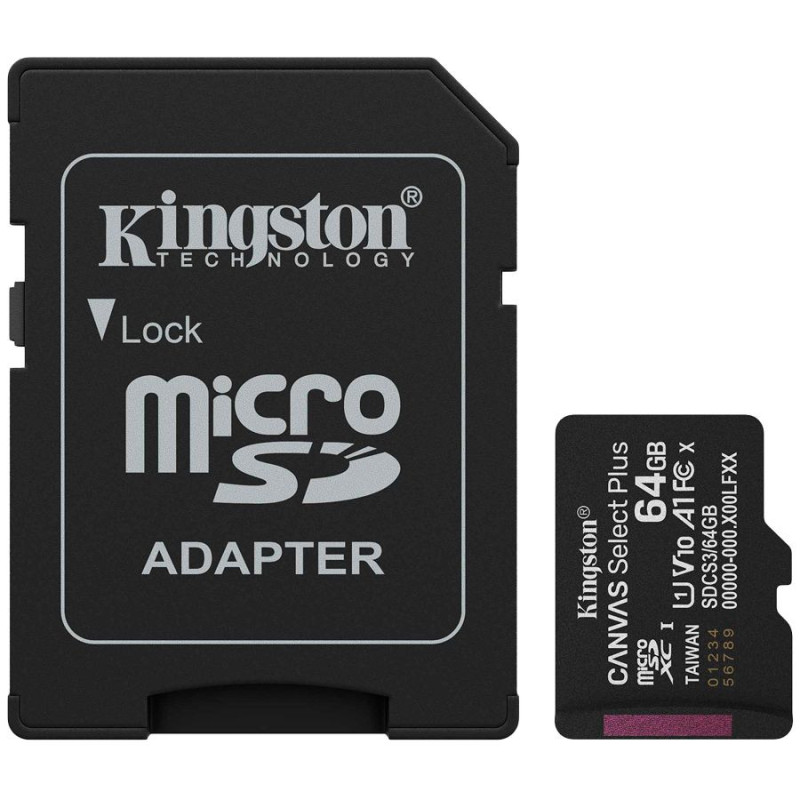 Kingston Kingston 64GB microSDXC Canvas Select Plus Gen3 100MB / s A1 Card + Adapter