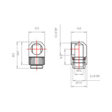 K Koolance G1 / 4 AG zu G1 / 4 IG adapteris, 90°, pasukamas - vernikelis K Koolance G1 / 4 AG zu G1 / 4 IG adapteris, 90°, pasukamas - vernikelis