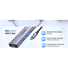 Ugreen 20956A interface hub USB Type-C 5000 Mbit / s Silver Ugreen 20956A interface hub USB Type-C 5000 Mbit / s Silver